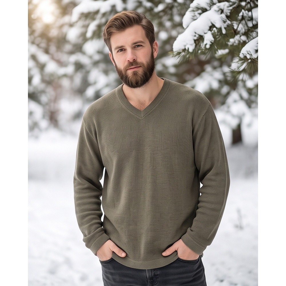 Marlboro Classics Mens 2X Vintage Sweater Olive Brown‎ Ribbed Cotton Blend XXL